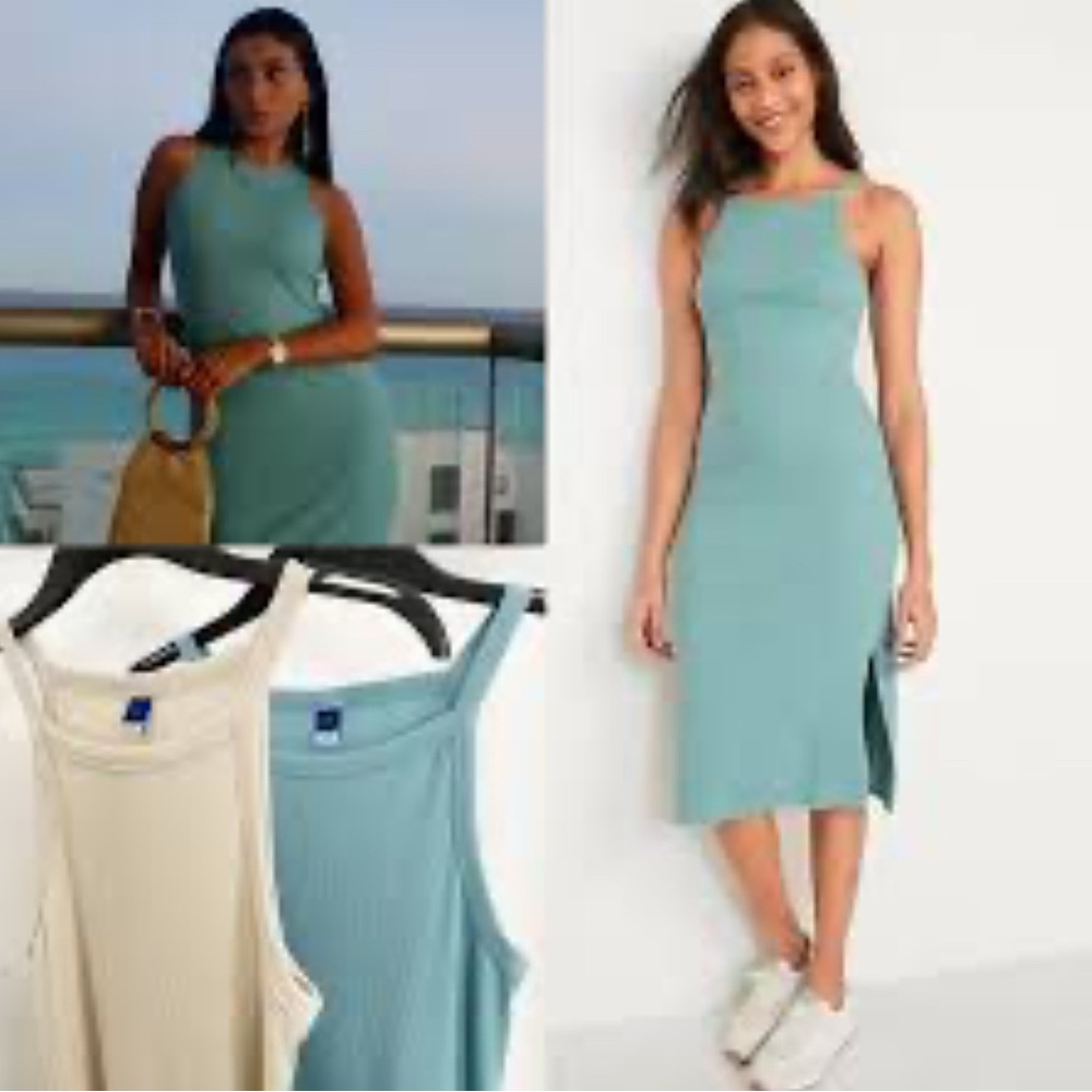 Old Navy Seafoam Green Ripped Tank Maxi Bodycon Dress Size XS NWT